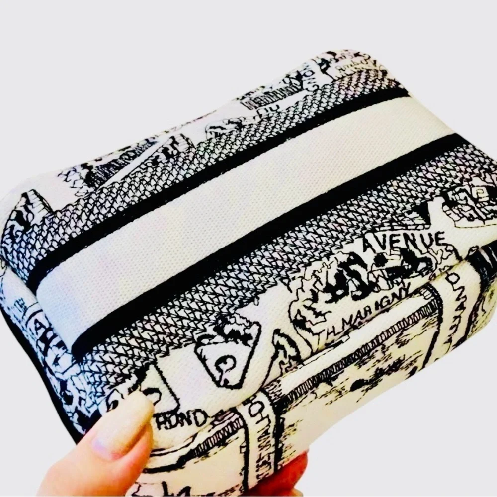 CHRISTIAN DIOR  Plan de Paris Canvas Embroidered Cosmetic Bag